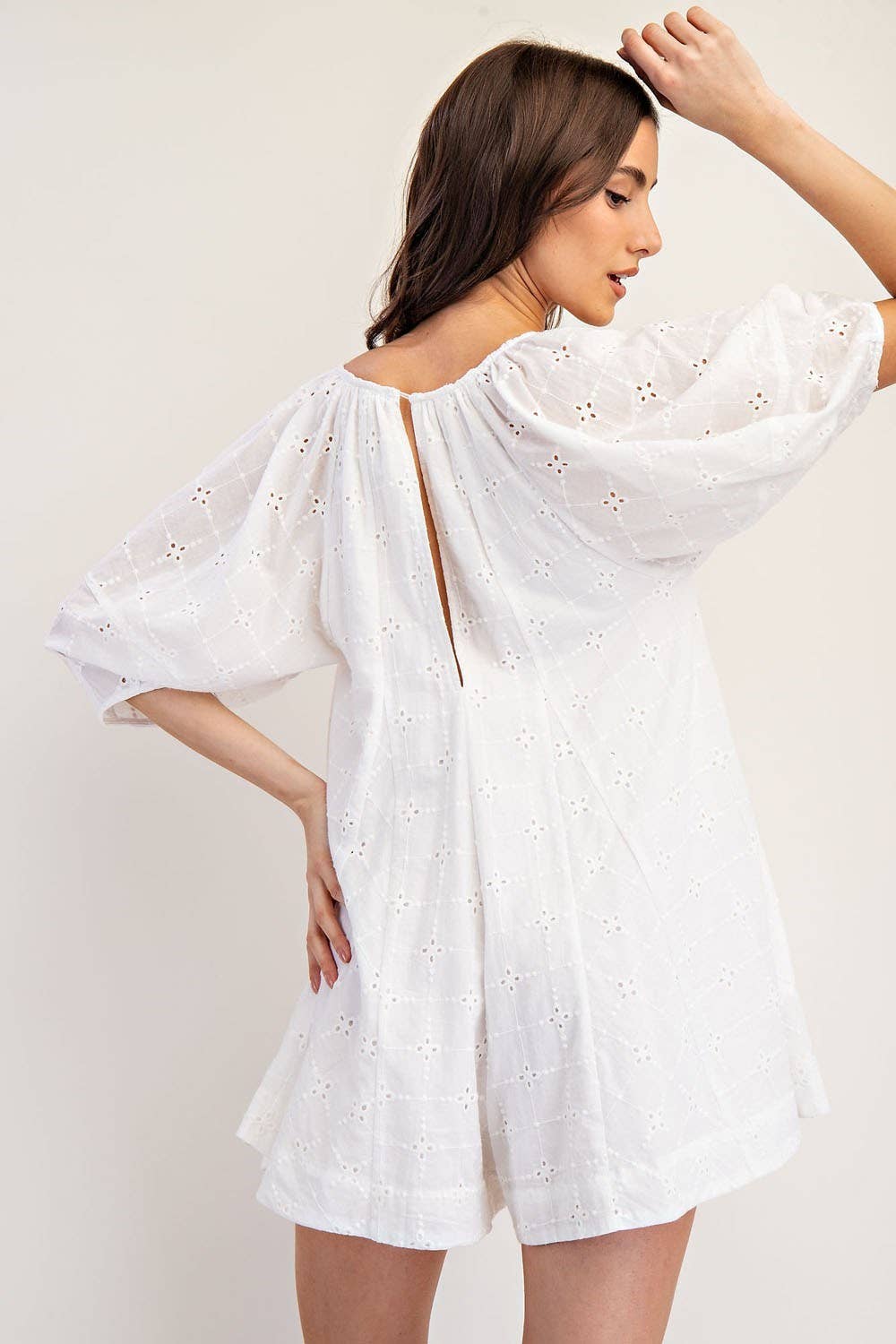 PL6371 - EYELET PUFF SLEEVE ROMPER: MUSTARD