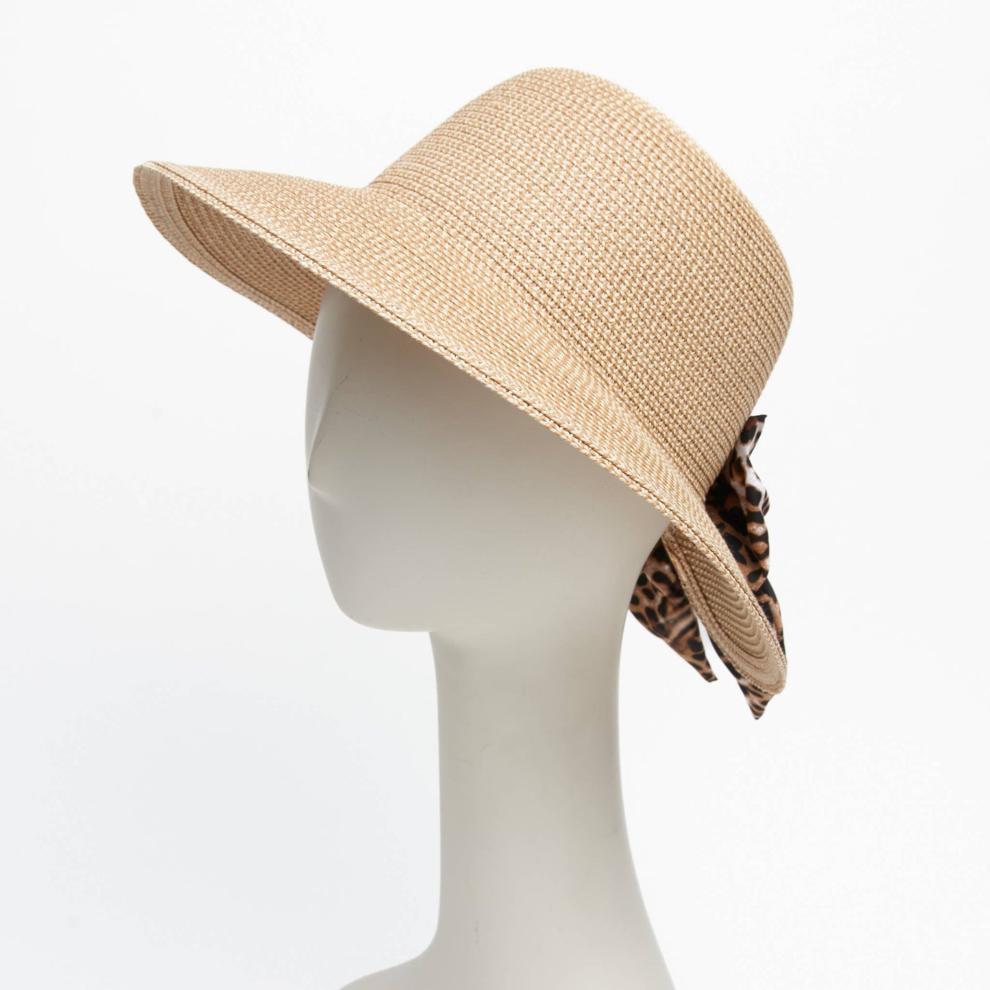 Sun Hat Zaya Boho Wide Brim Ponytail Leopard Bow