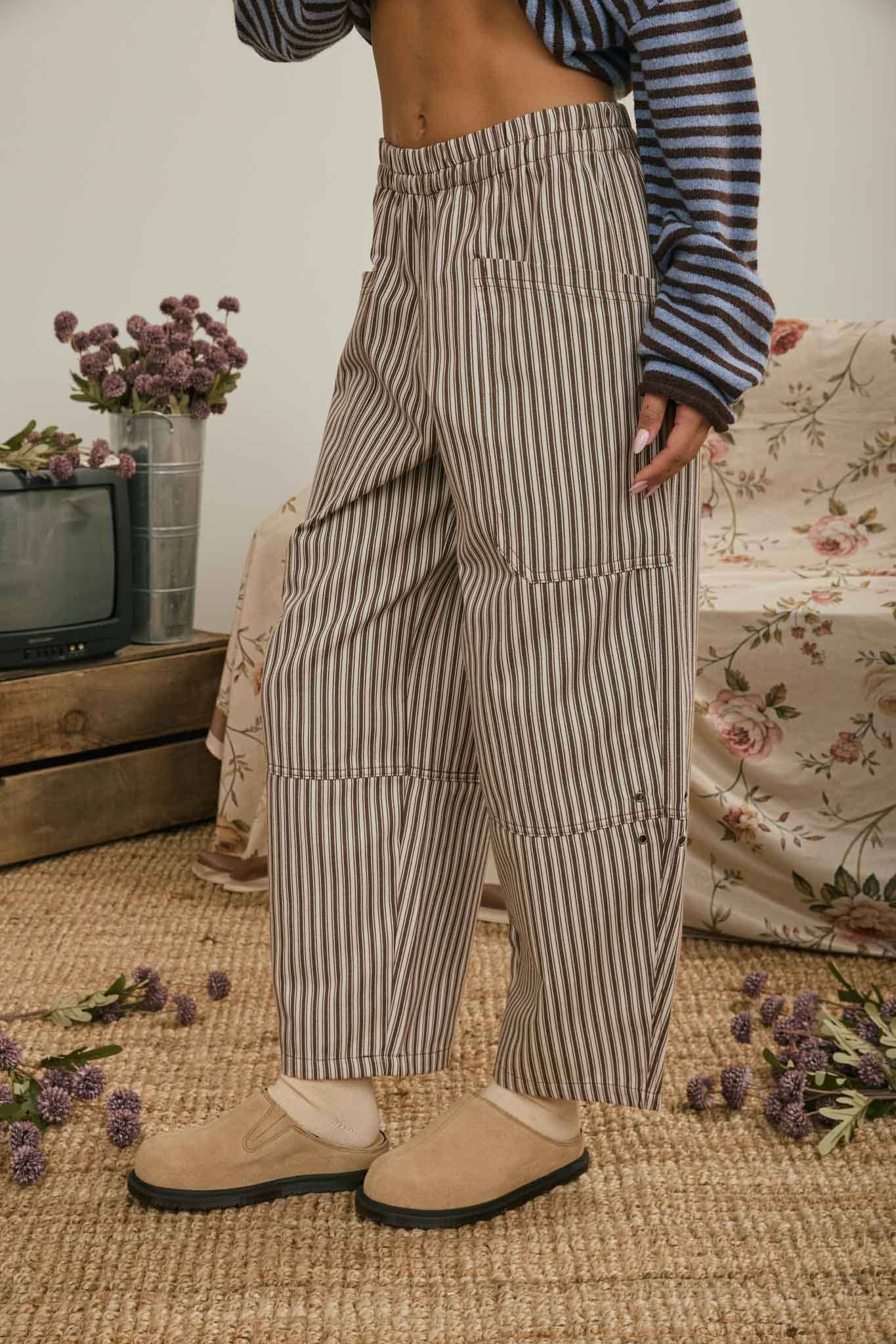 Blu Pepper - STRIPE POCKET DETAIL WIDE LEG PANTS