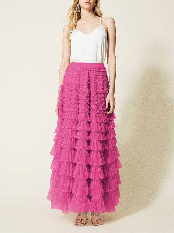 A-Line High Waisted Solid Color Tulle Skirts Bottoms: Apricot / S