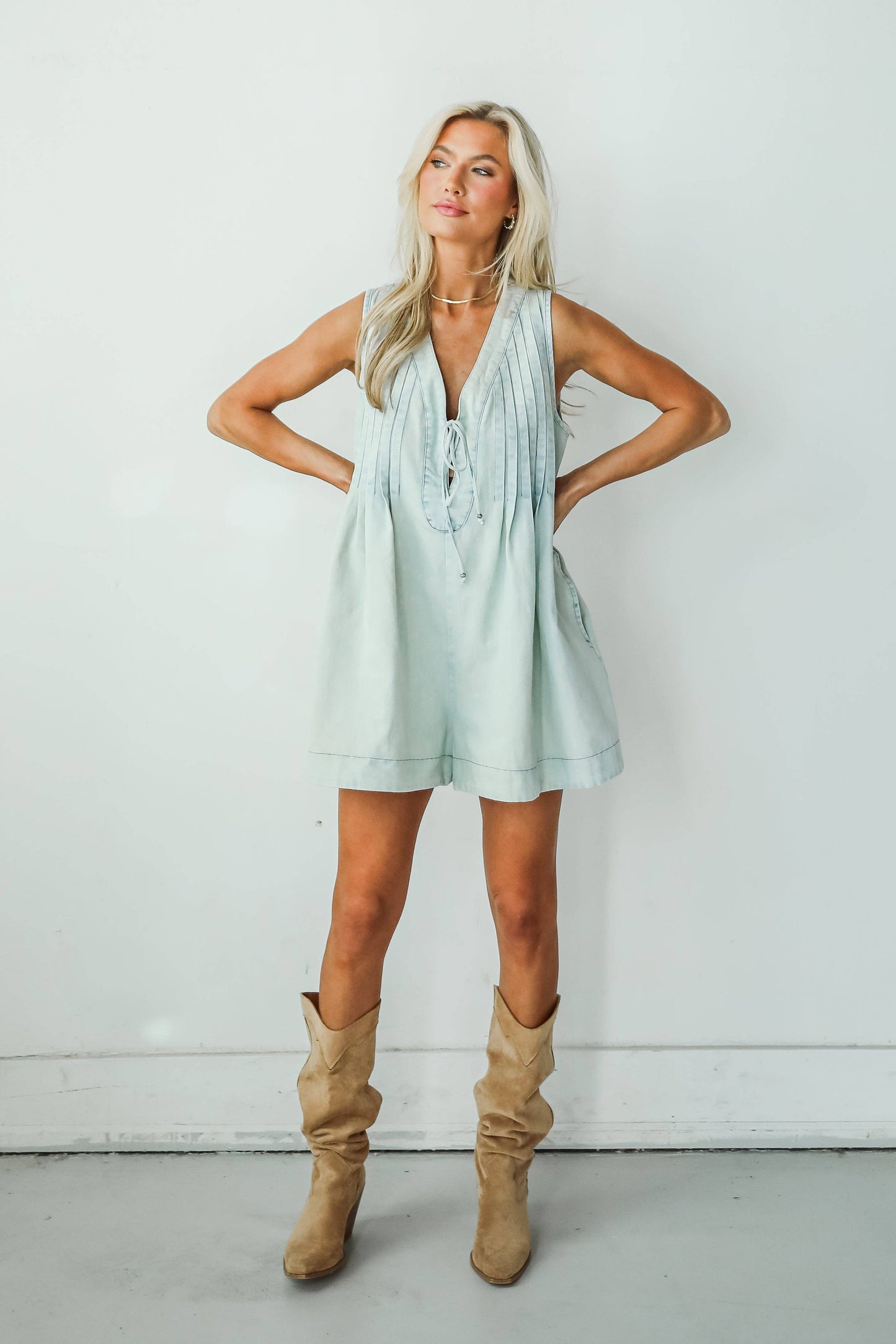 Precious Look Denim Romper: Denim / Medium