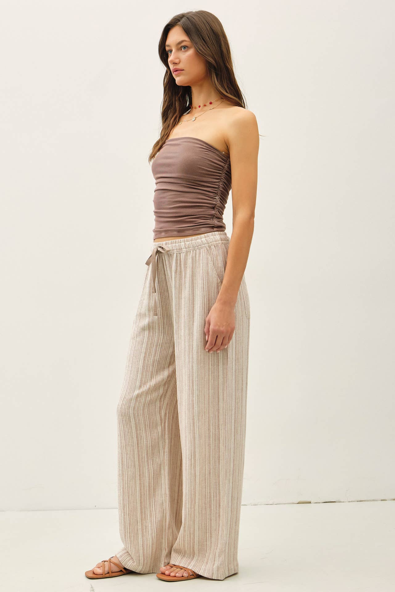 MOCHA JERSEY RUCHED CROP TUBE TOP
