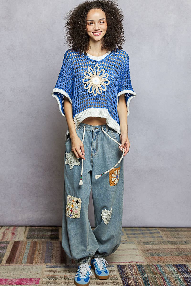Pol Clothing - Round Neck Sleeveless Floral Thin Sweater Top SALE