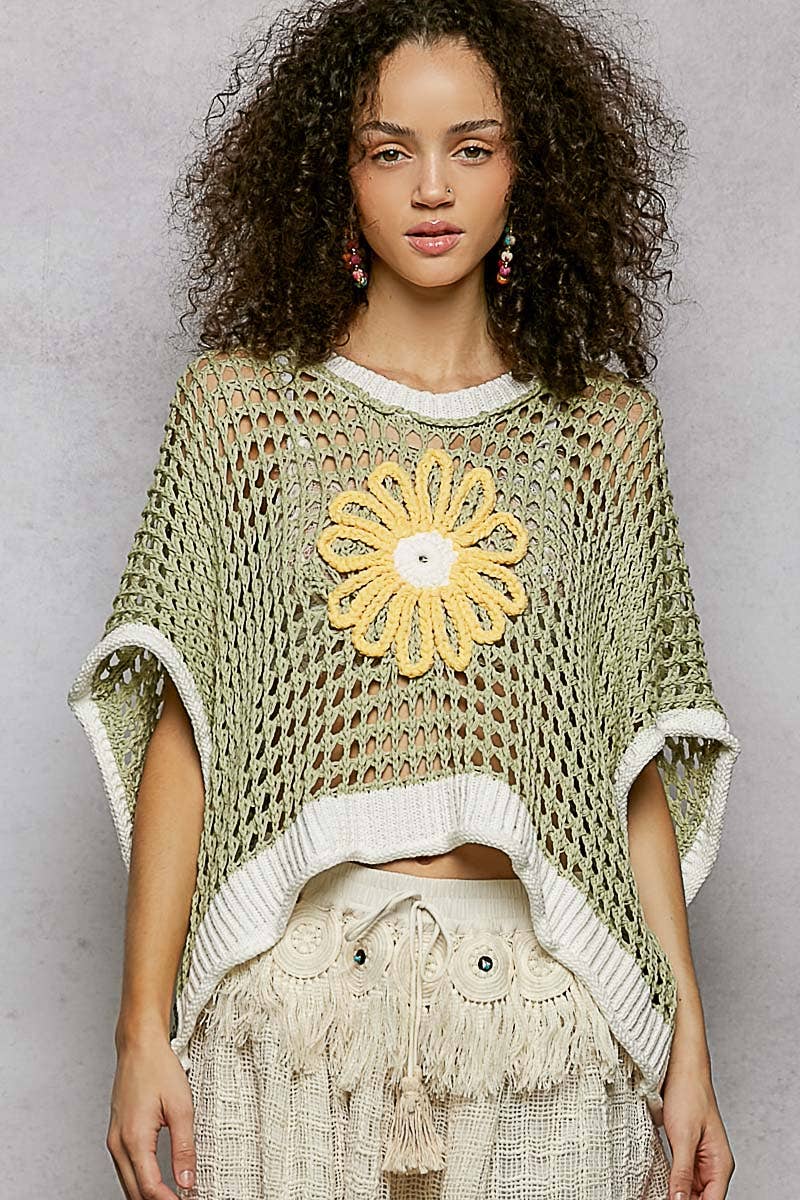 Pol Clothing - Round Neck Sleeveless Floral Thin Sweater Top SALE