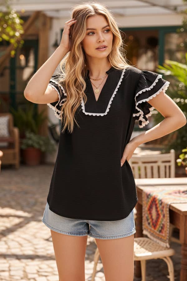 Sewn and Seen - Ruffle Sleeve Scallop Trim Top