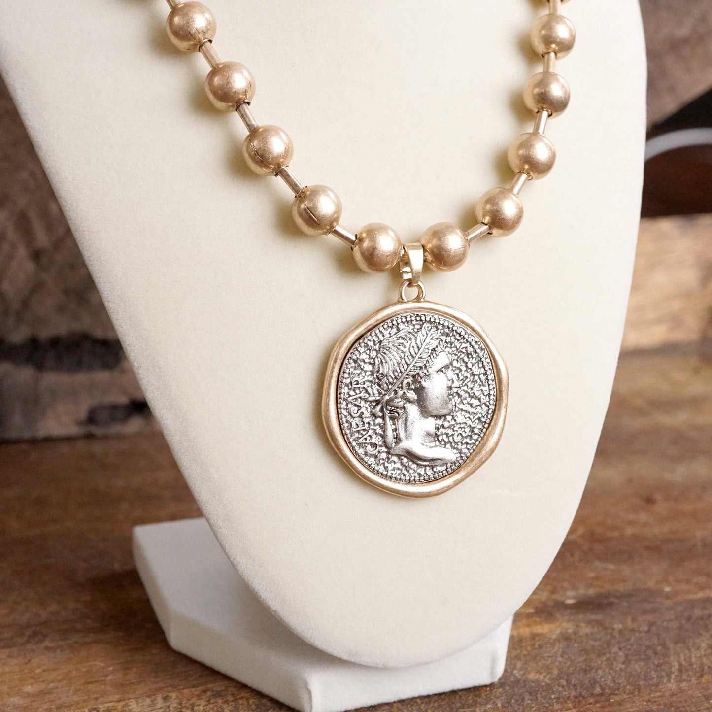 PennyLine inc - Coin Chunky Ball Chain Statement Necklace – Gold and Silver Tone