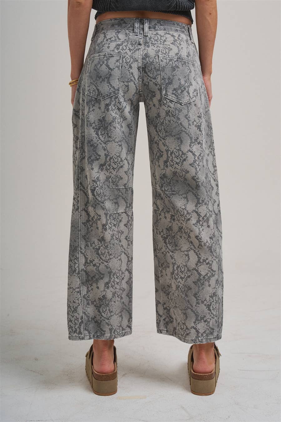BON - VINTAGE SNAKESKIN PRINT TWILL DENIM BARREL PANTS_JLB80045-01