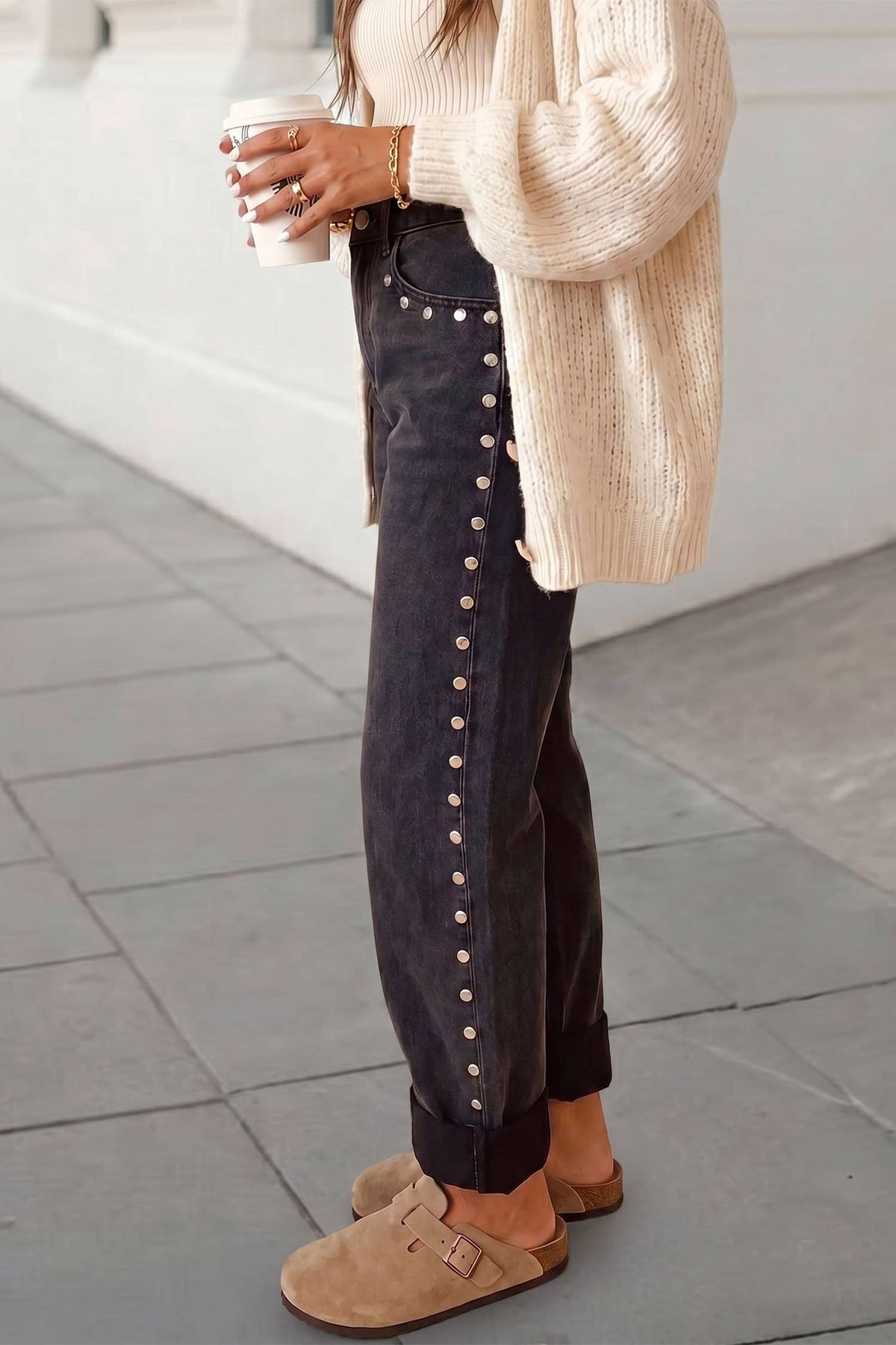 Aapparella - Solid Studded Detail Straight Leg Loose Jeans | 4-16