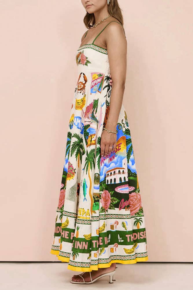 UNISHE - Tropical Summer Print Square Neck Maxi Slip Dress JRM053