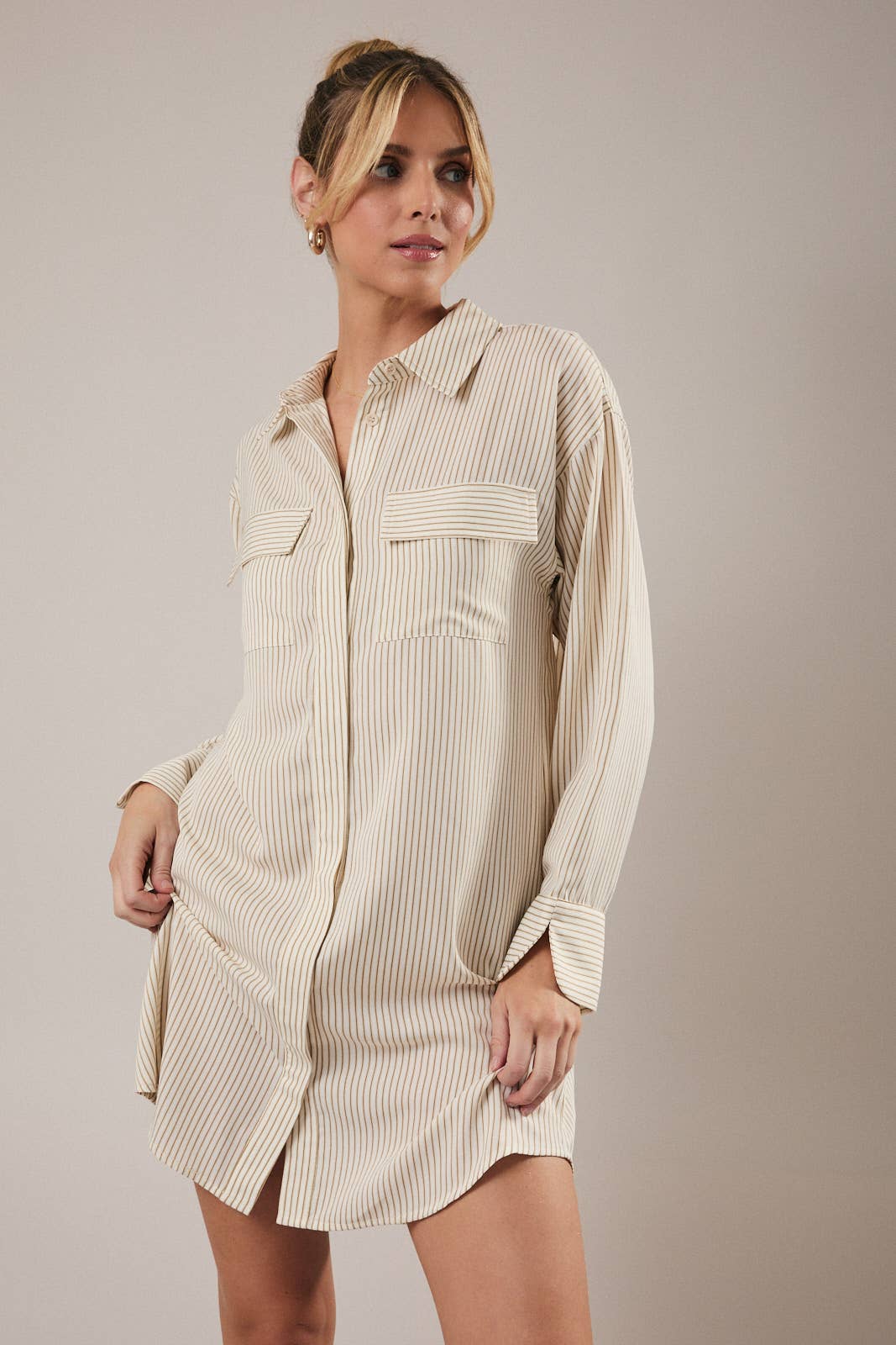 Sunday Edition - BUTTON DOWN LONG SLEEVE STRIPE SHIRT DRESS