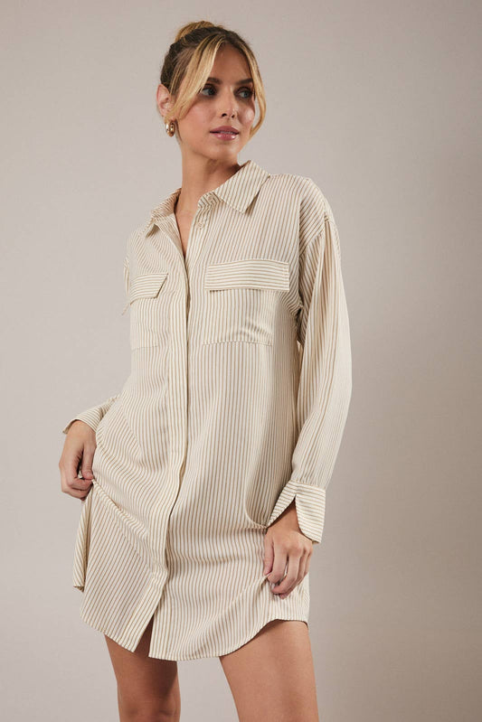 Sunday Edition - BUTTON DOWN LONG SLEEVE STRIPE SHIRT DRESS