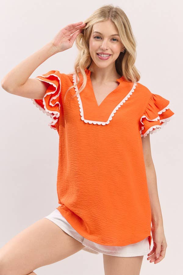 Sewn and Seen - Ruffle Sleeve Scallop Trim Top