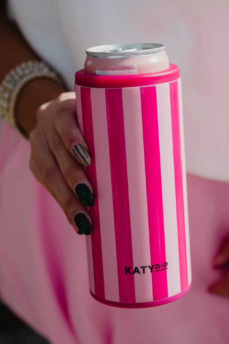 Katydid - Pink/Hot Pink Striped Slim Can Coozie