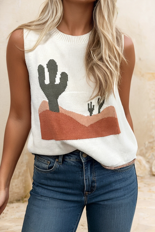 LDC Western Print Round Neck Shift Sleeveless Top