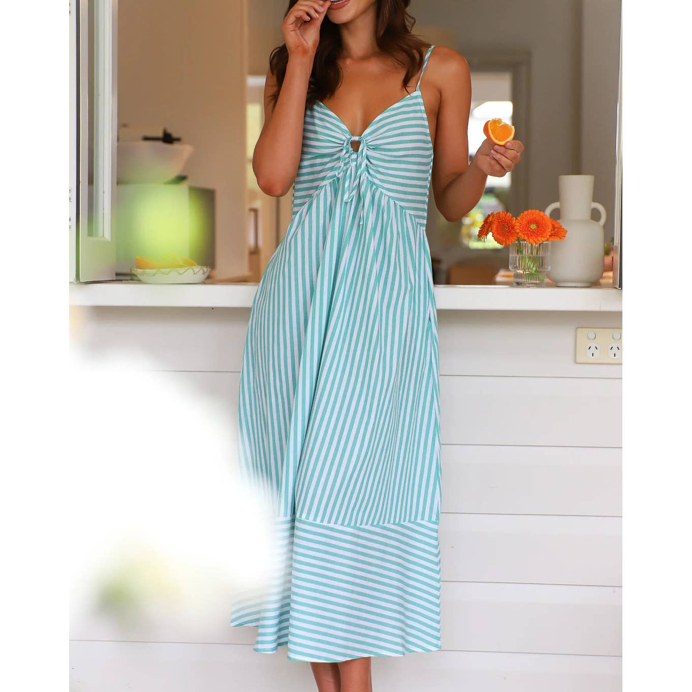 Mapcie - Striped Midi Dress with Smocking on the Back