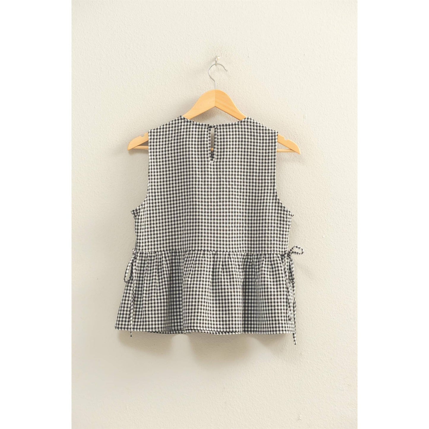 HYFVE - Gingham Sleeveless Peplum Top With Side Ties