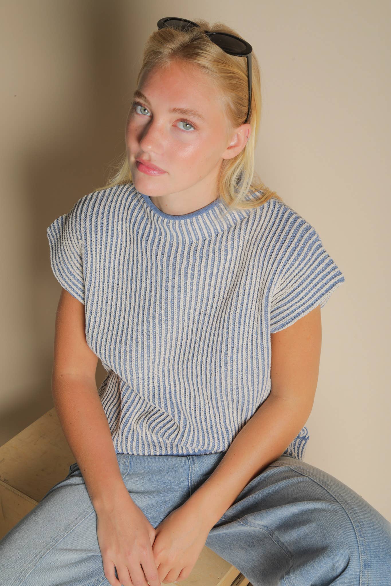 VERY J - 12W3388N-Two Tone Ribbed Knit Sweater Vest