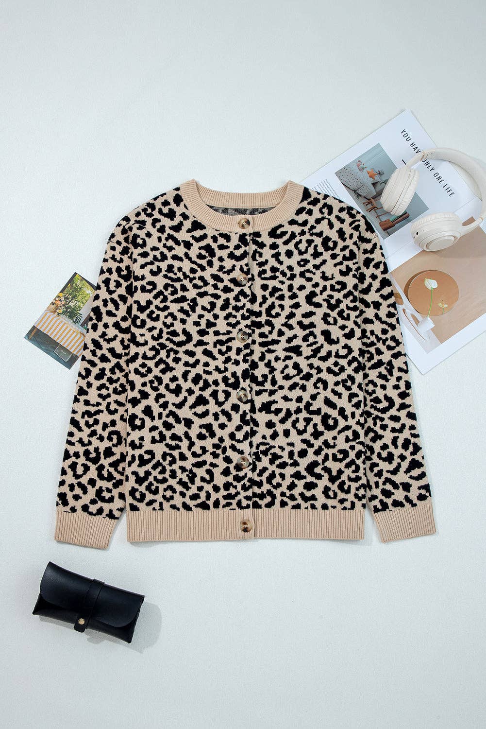 Lovesoft - Khaki Leopard Cardigan Sweater