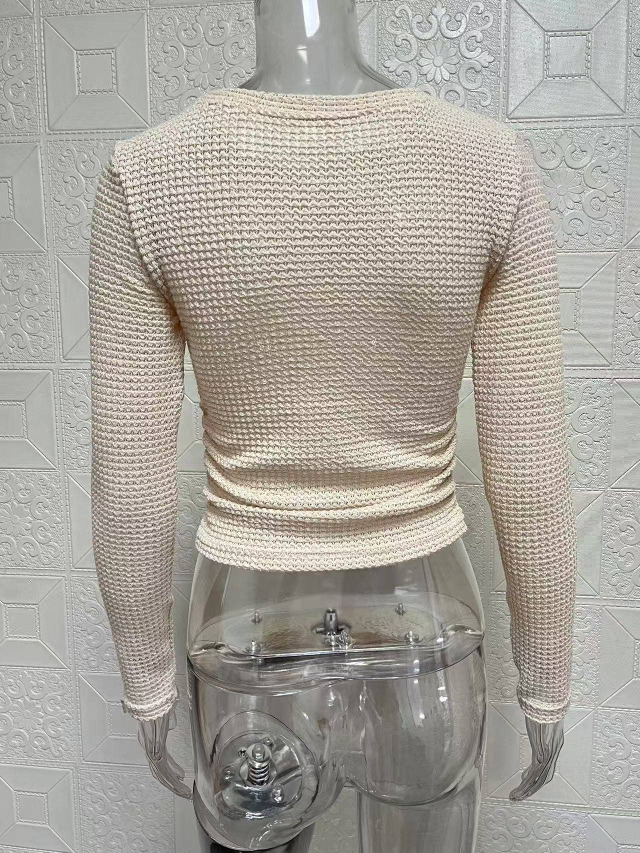 HIDDENBRAND - Plain Waffle Fitted long Sleeve Top
