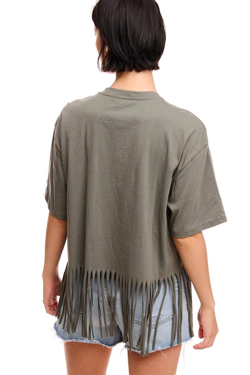 Tequila Blanco Longhorn Vintage Graphic S/S Fringe Tee
