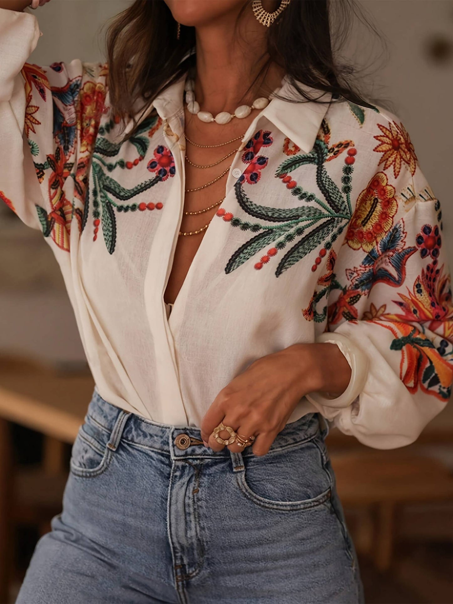 Wholesalesir - Loose Long Sleeved Digital Printed Shirt