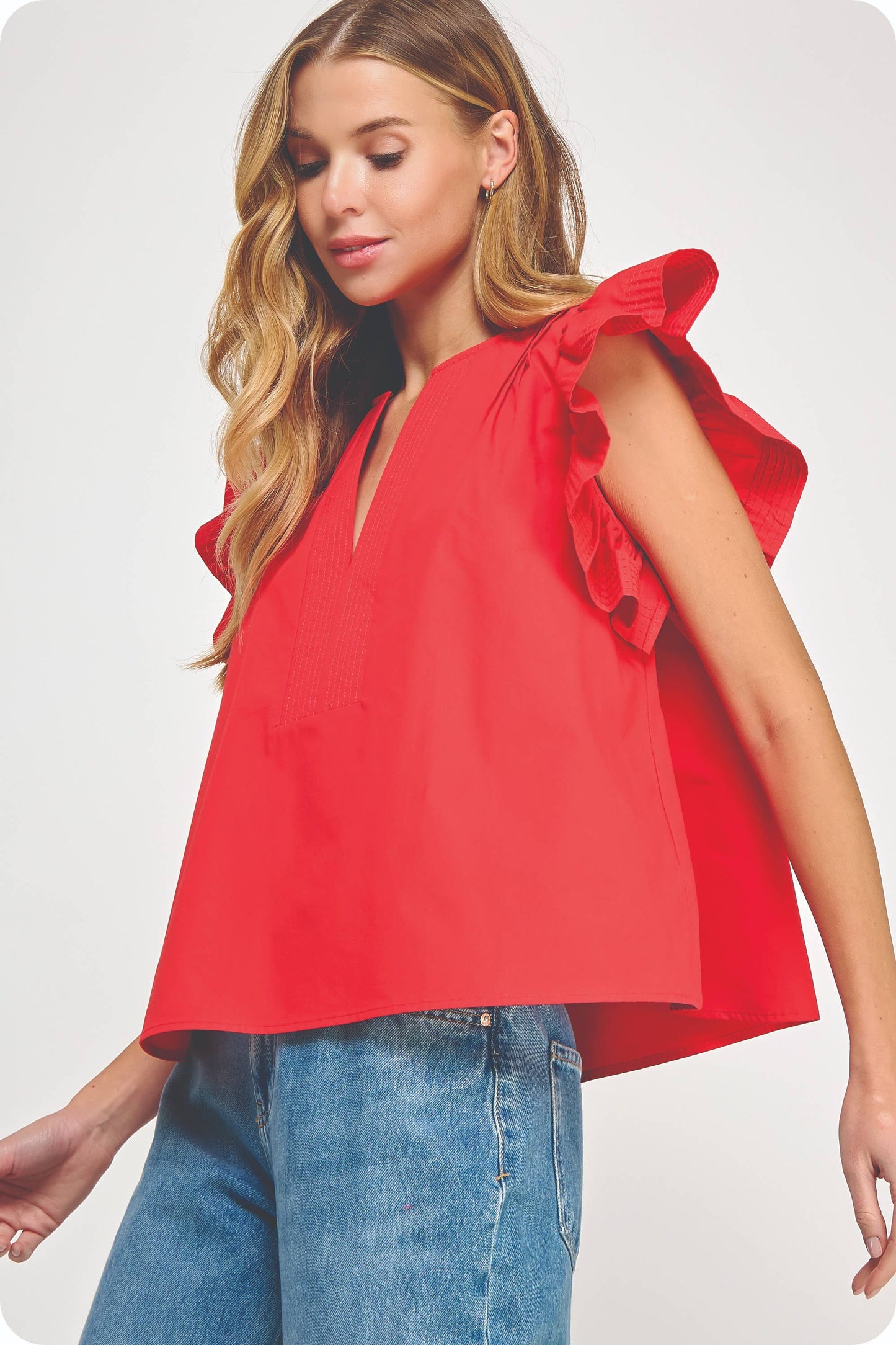 Strut & Bolt - Flutter Ruffle Sleeve Poplin Top