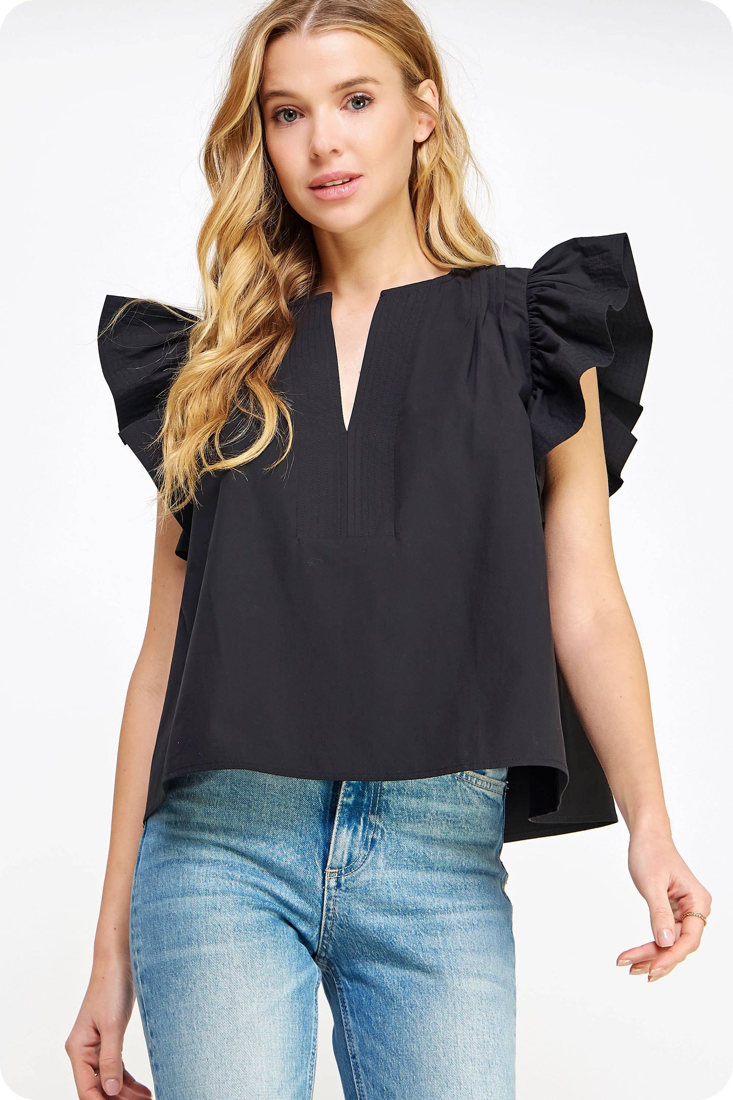 Strut & Bolt - Flutter Ruffle Sleeve Poplin Top