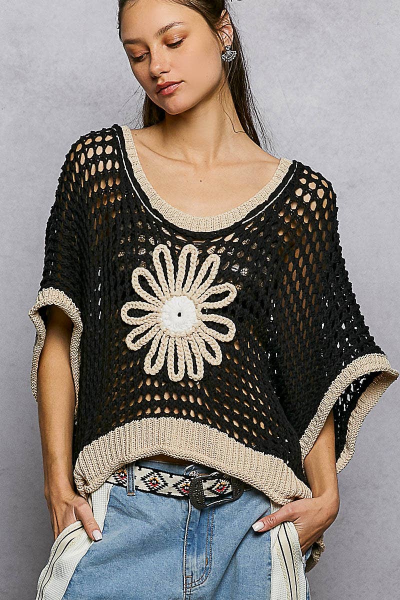 Pol Clothing - Round Neck Sleeveless Floral Thin Sweater Top SALE