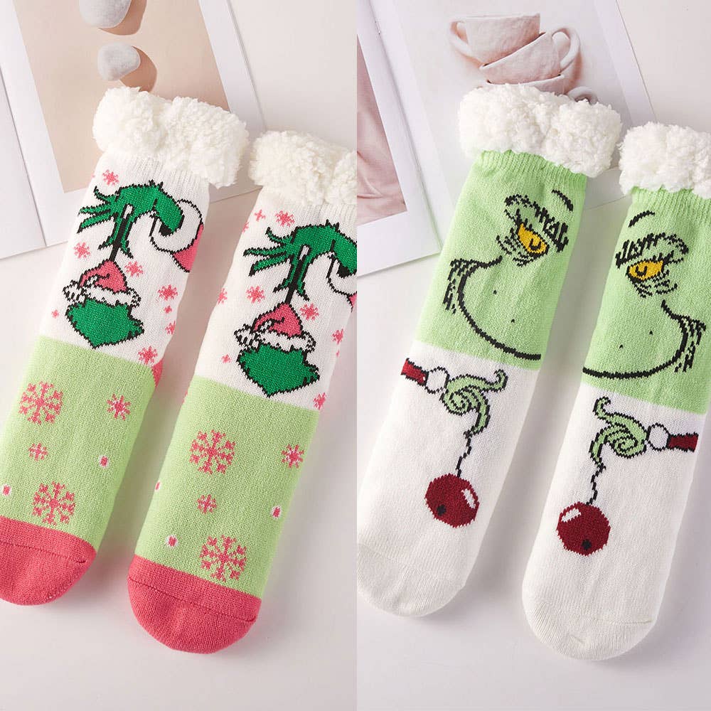 Sensibling Corp. - 6Pairs - Holiday Grinch Non-Slip Cozy Winter Socks Set