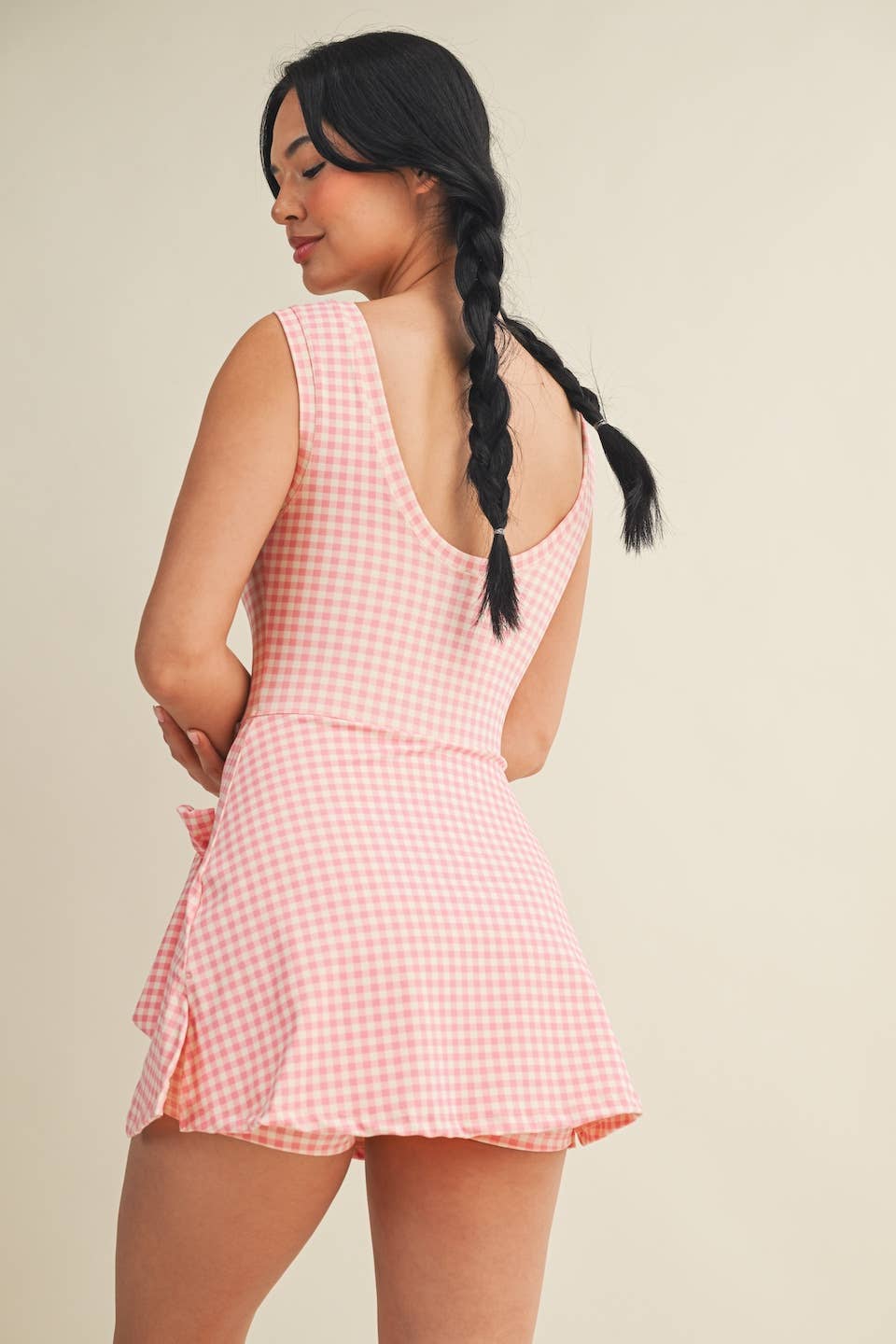 KIMBERLY C - Gingham Print Sleeveless Wrap Tie Front Dress : Black Gingham / L