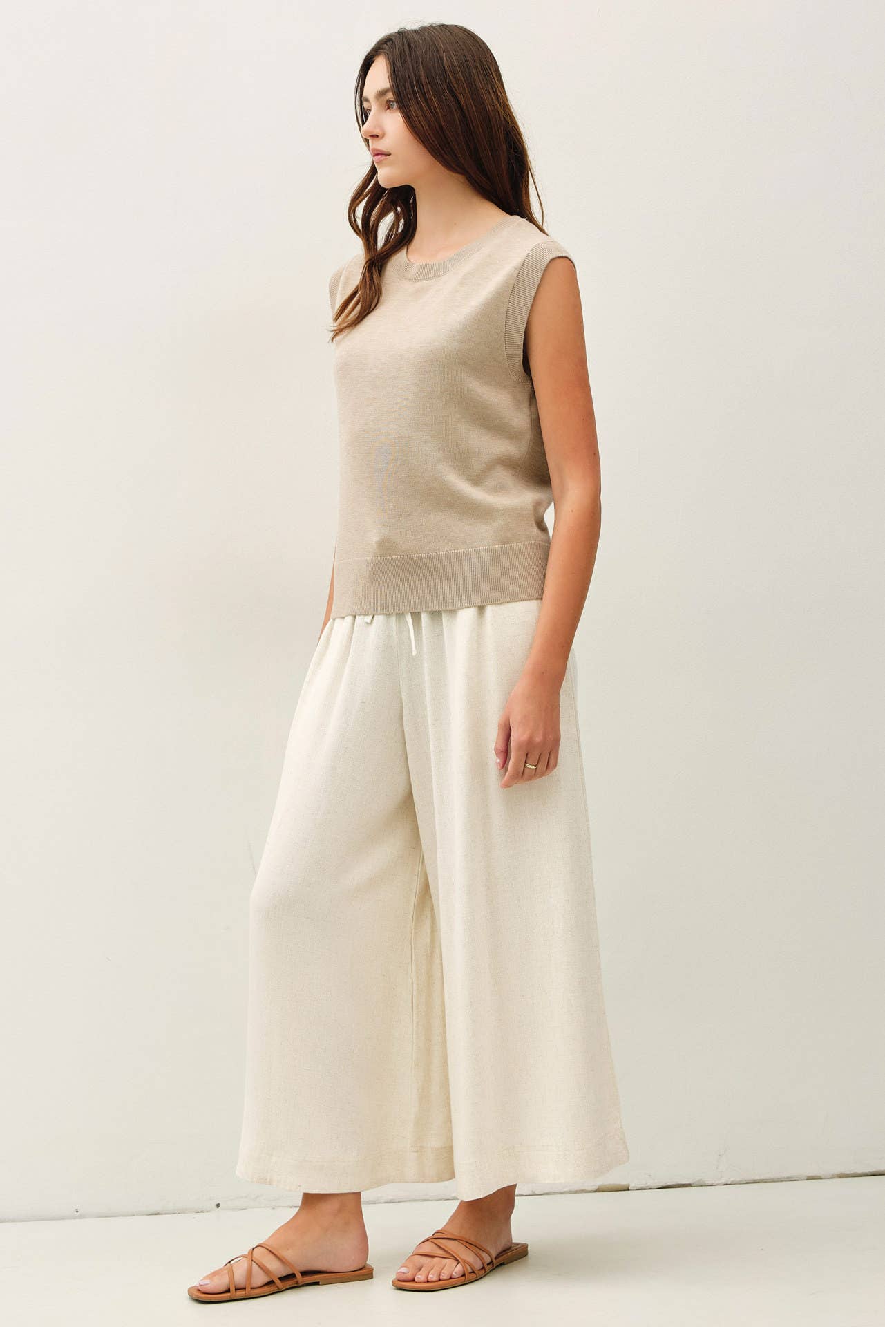 Be Cool - LINEN BLEND CROPPED PALAZZO PANTS