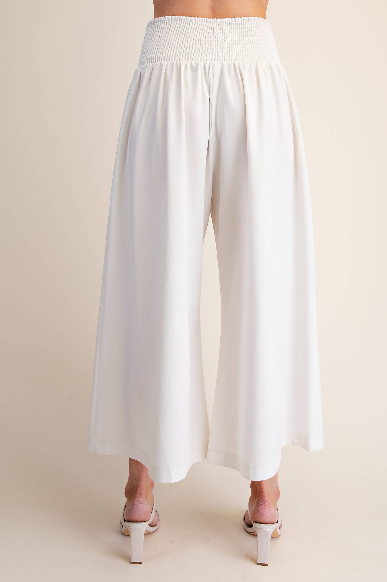 Glam - Wide Leg Pleated Crop Pants High Waist Band