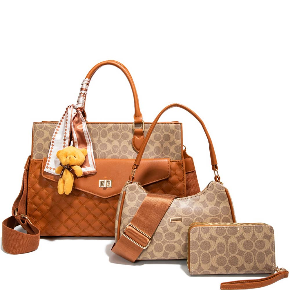 JOIA ACCESSORIES - 3IN1 OVAL QUILTED DESIGN SATCHEL W HANDLE BAG , CC 25532 T3