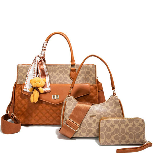 JOIA ACCESSORIES - 3IN1 OVAL QUILTED DESIGN SATCHEL W HANDLE BAG , CC 25532 T3