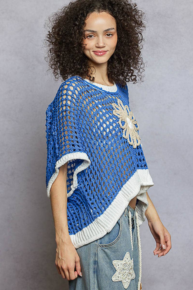 Pol Clothing - Round Neck Sleeveless Floral Thin Sweater Top SALE