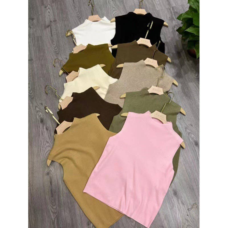 Hope & Sunshine - Knit Vest Sleeveless Turtleneck Top