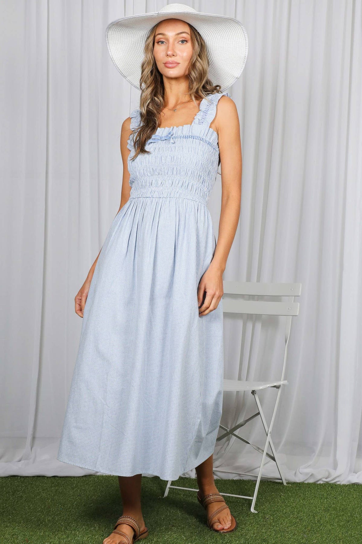 Gingham Velvet Trim Dress