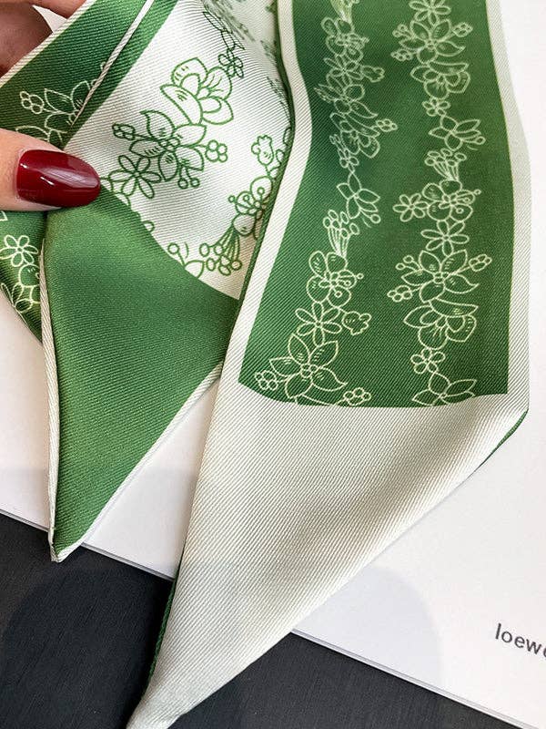 Contrast Color Flower Print Scarf: GREEN / One_size