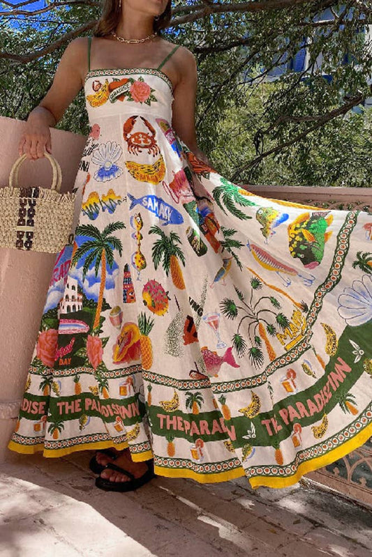 UNISHE - Tropical Summer Print Square Neck Maxi Slip Dress JRM053