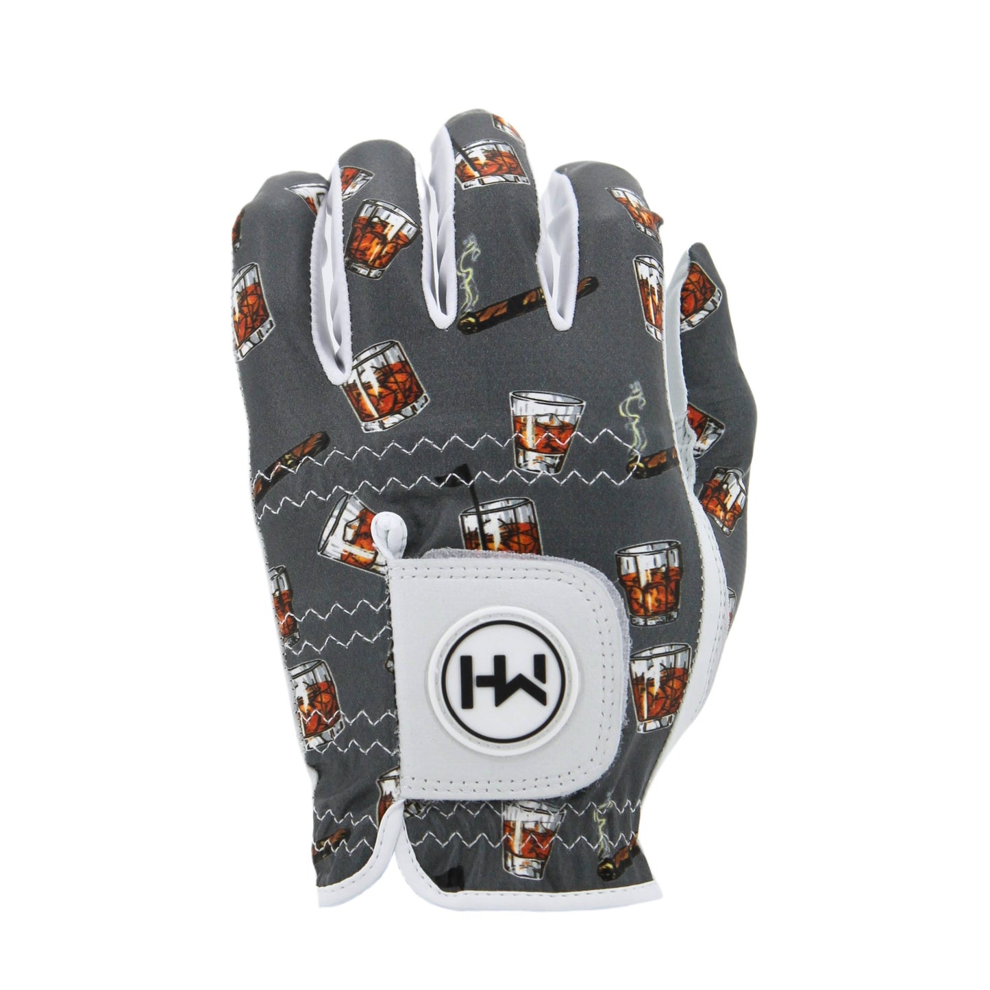 MULLIGAN HOOLIGAN® Men's Golf Glove | Unique Standout Design: Whiskey Cigar / Worn On Left Hand / Men's 2XL