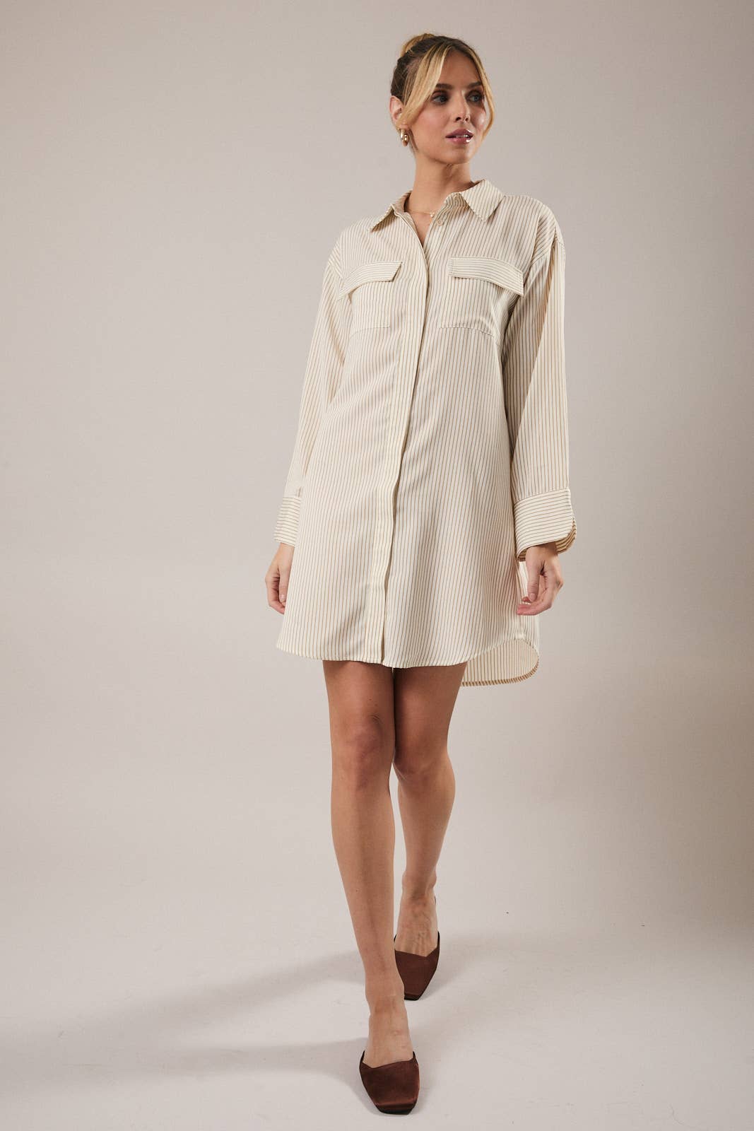 Sunday Edition - BUTTON DOWN LONG SLEEVE STRIPE SHIRT DRESS