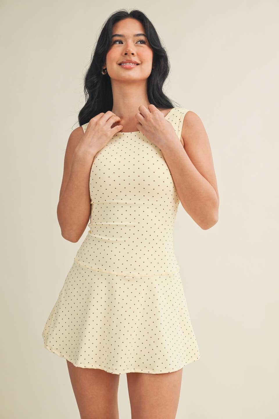 KIMBERLY C - Polka Dot Print A-Line Mini Dress with Drop Waist