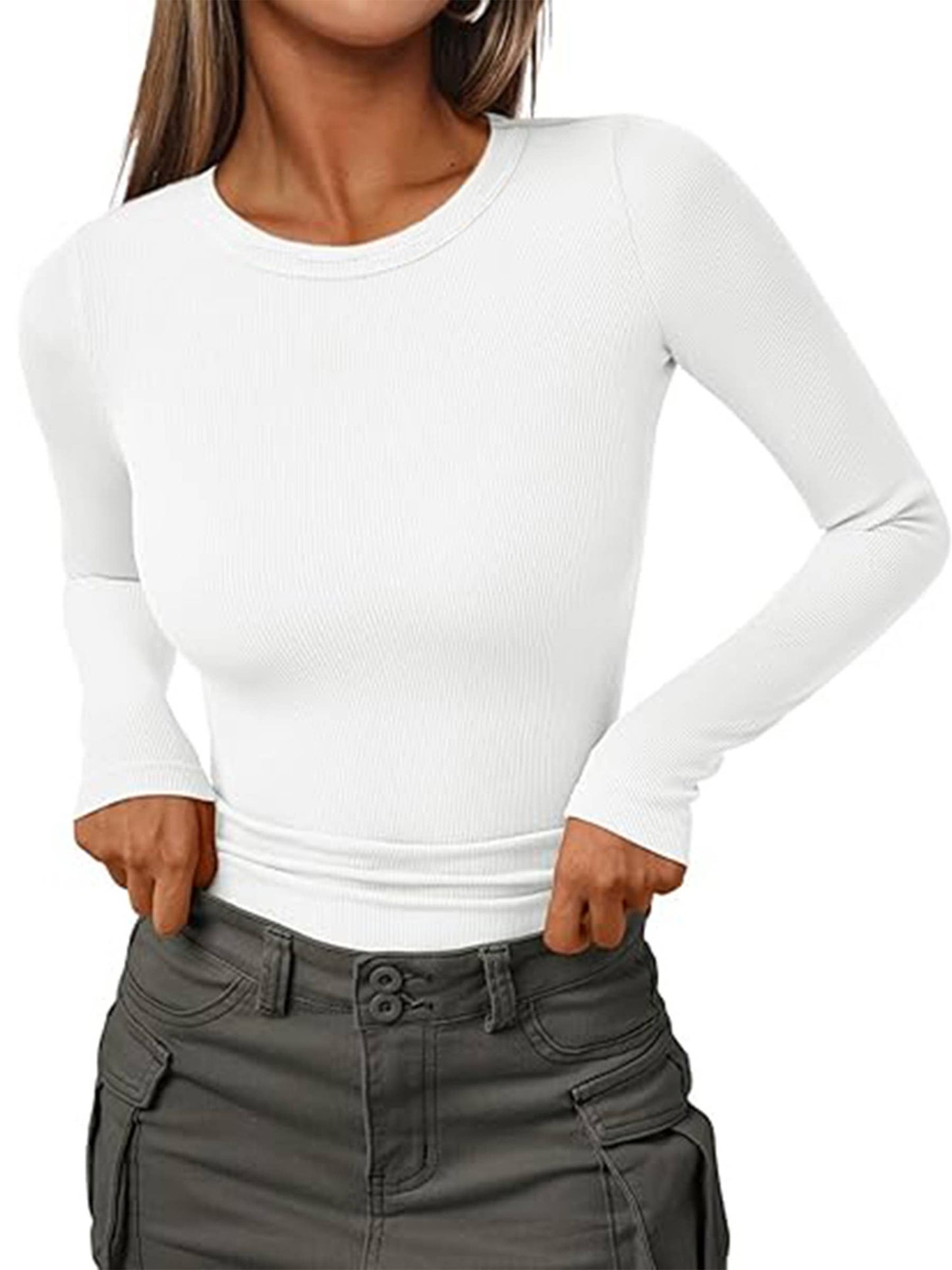 Wholesalesir - Solid Color Round Neck Top