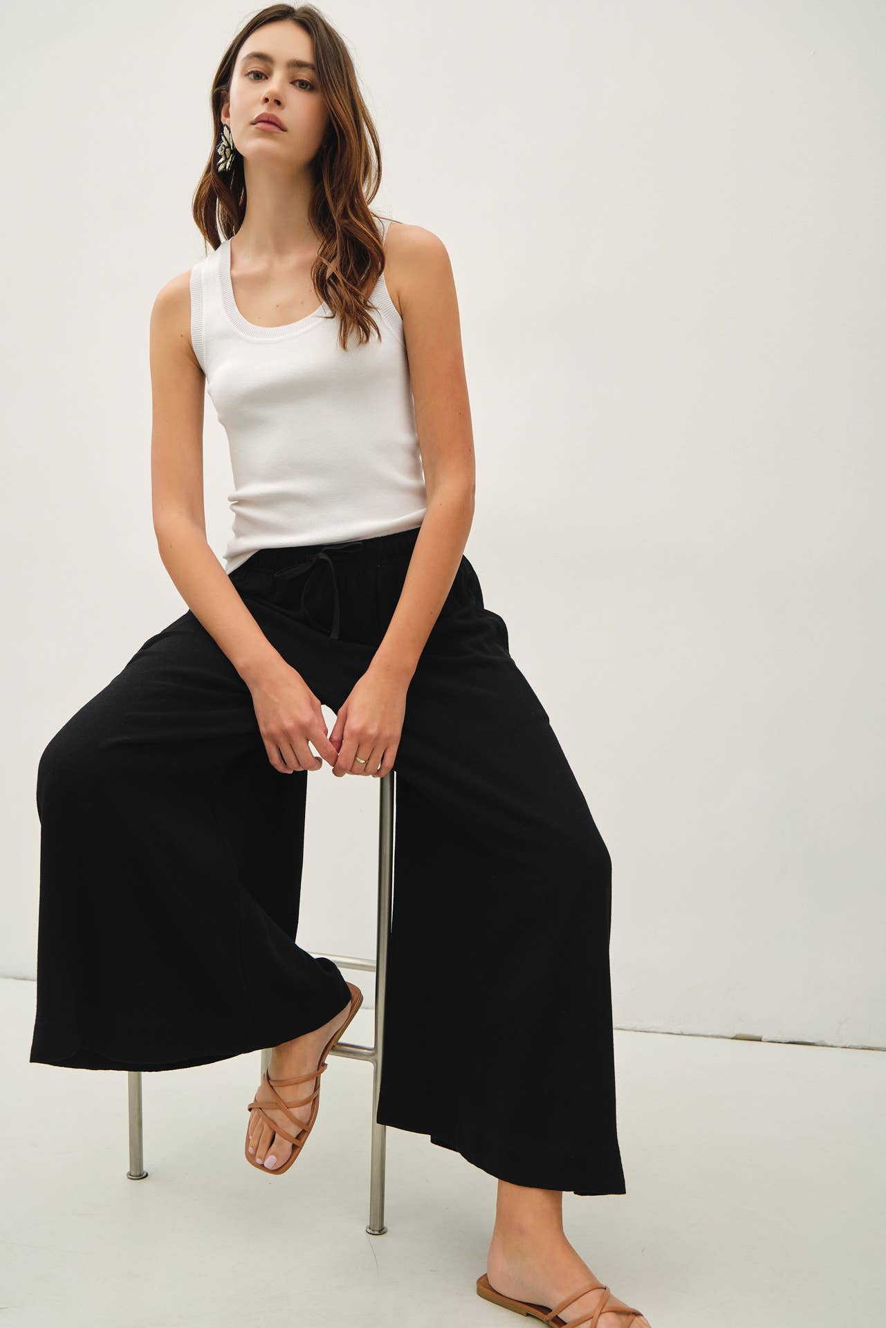 Be Cool - LINEN BLEND CROPPED PALAZZO PANTS