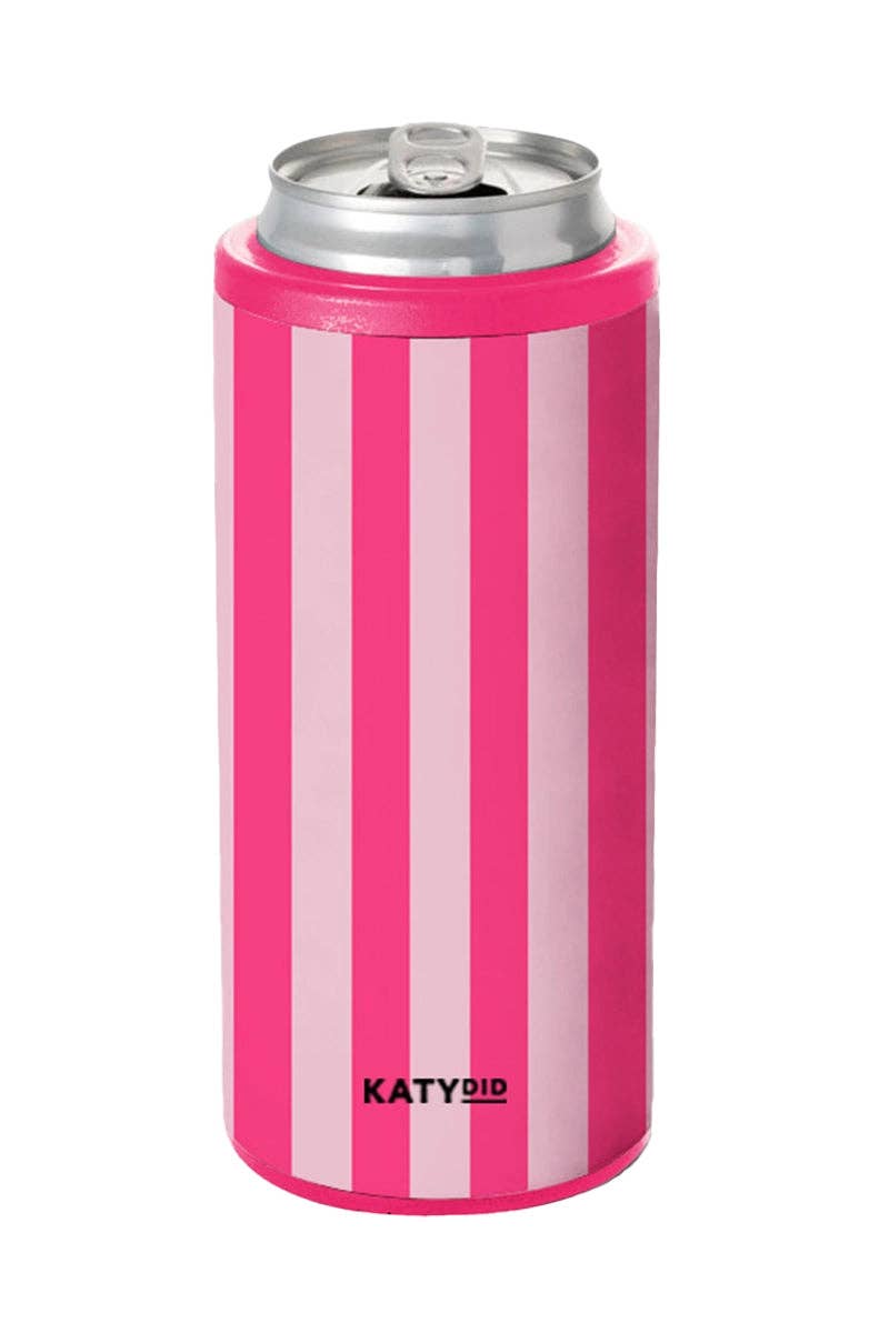 Katydid - Pink/Hot Pink Striped Slim Can Coozie