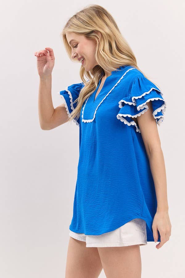 Sewn and Seen - Ruffle Sleeve Scallop Trim Top