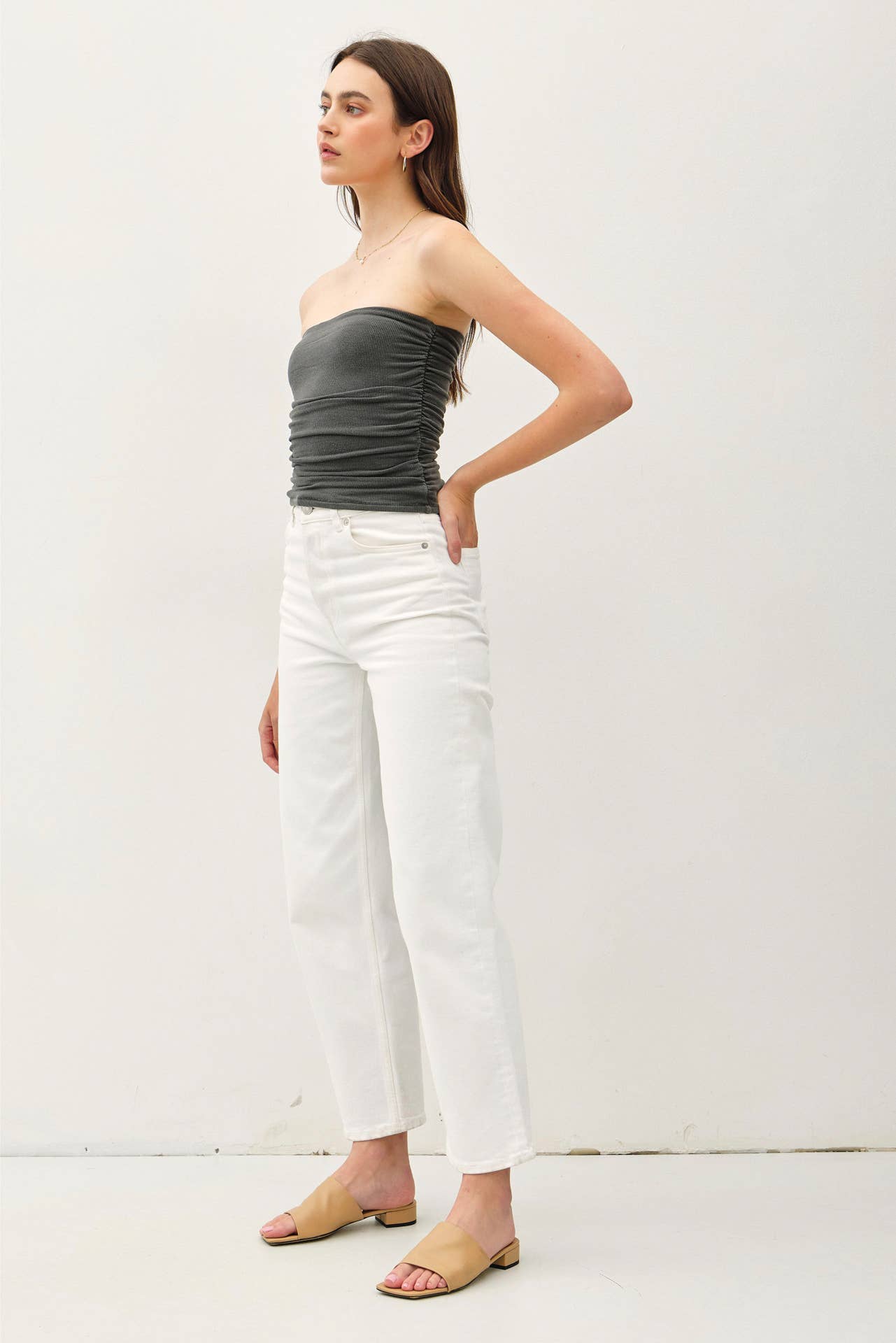 MOCHA JERSEY RUCHED CROP TUBE TOP