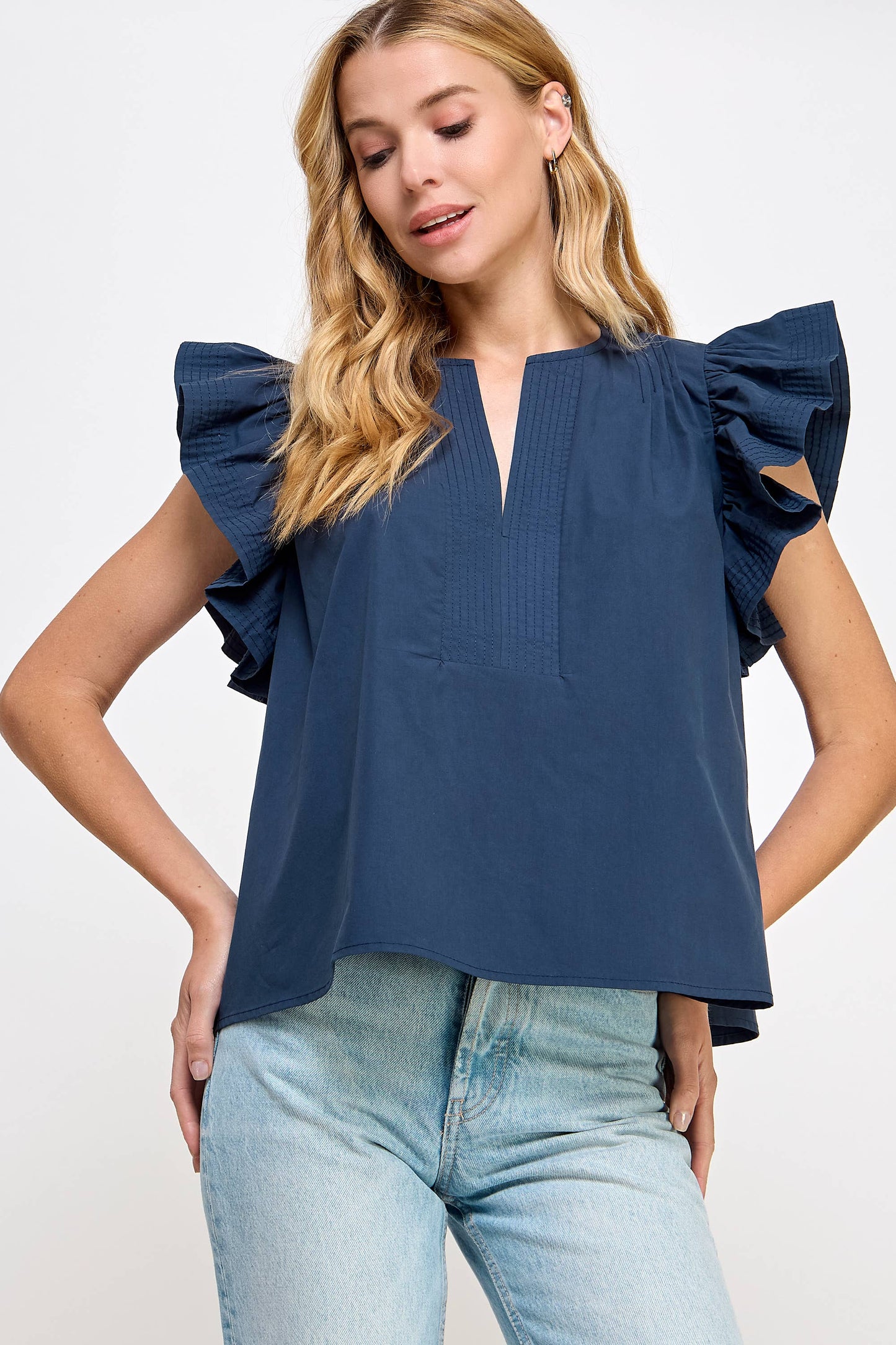 Strut & Bolt - Flutter Ruffle Sleeve Poplin Top