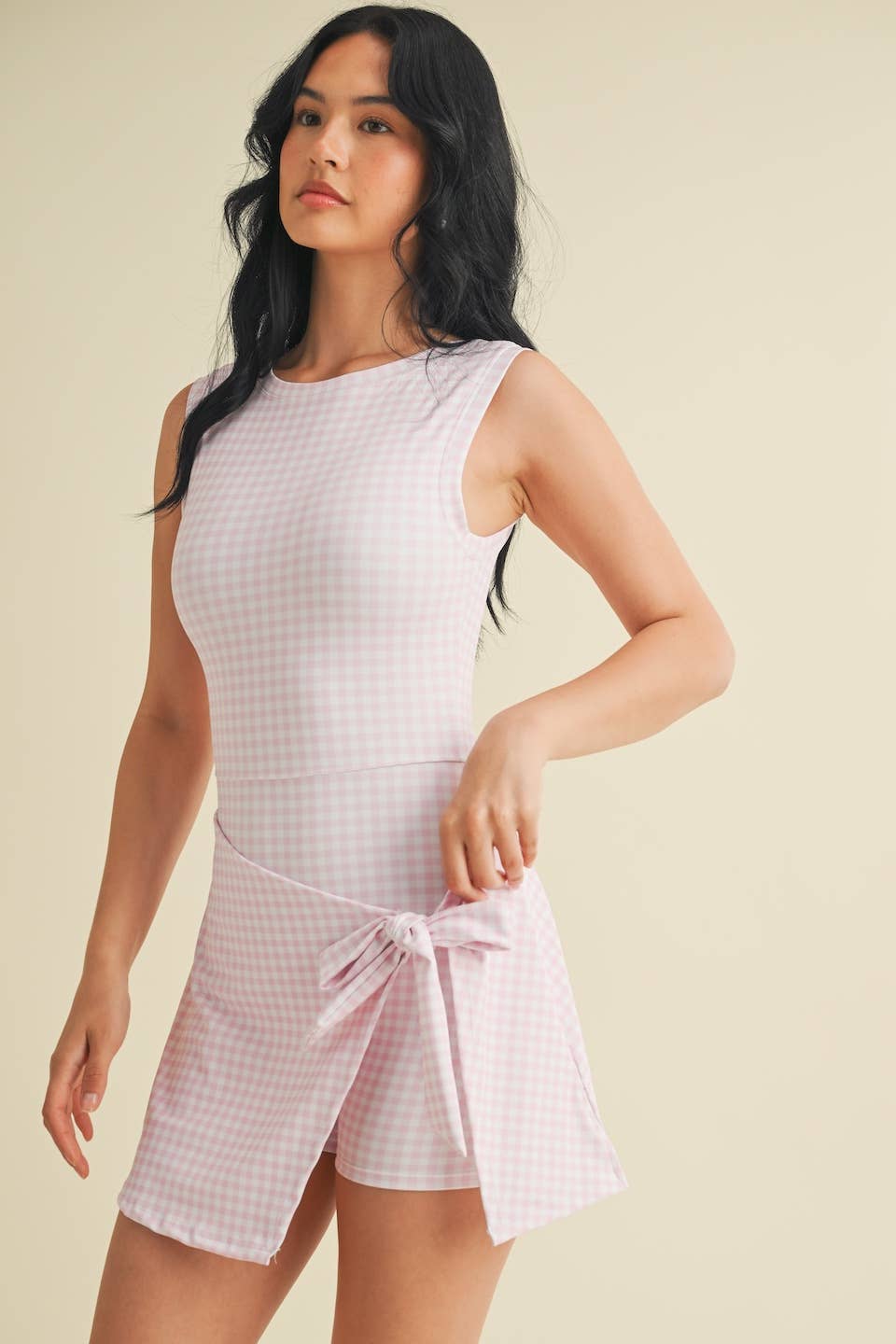 KIMBERLY C - Gingham Print Sleeveless Wrap Tie Front Dress