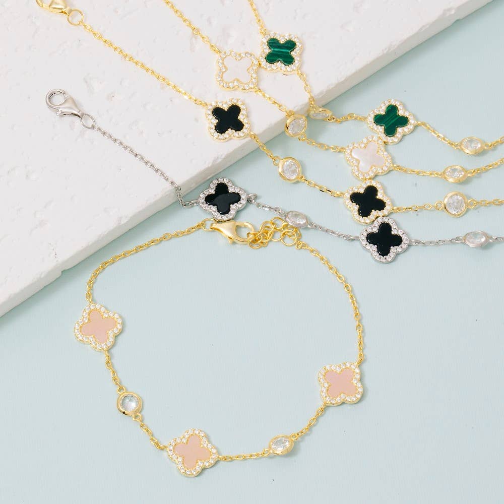 Fame Accessories - Sterling Silver Clover Chain Bracelet